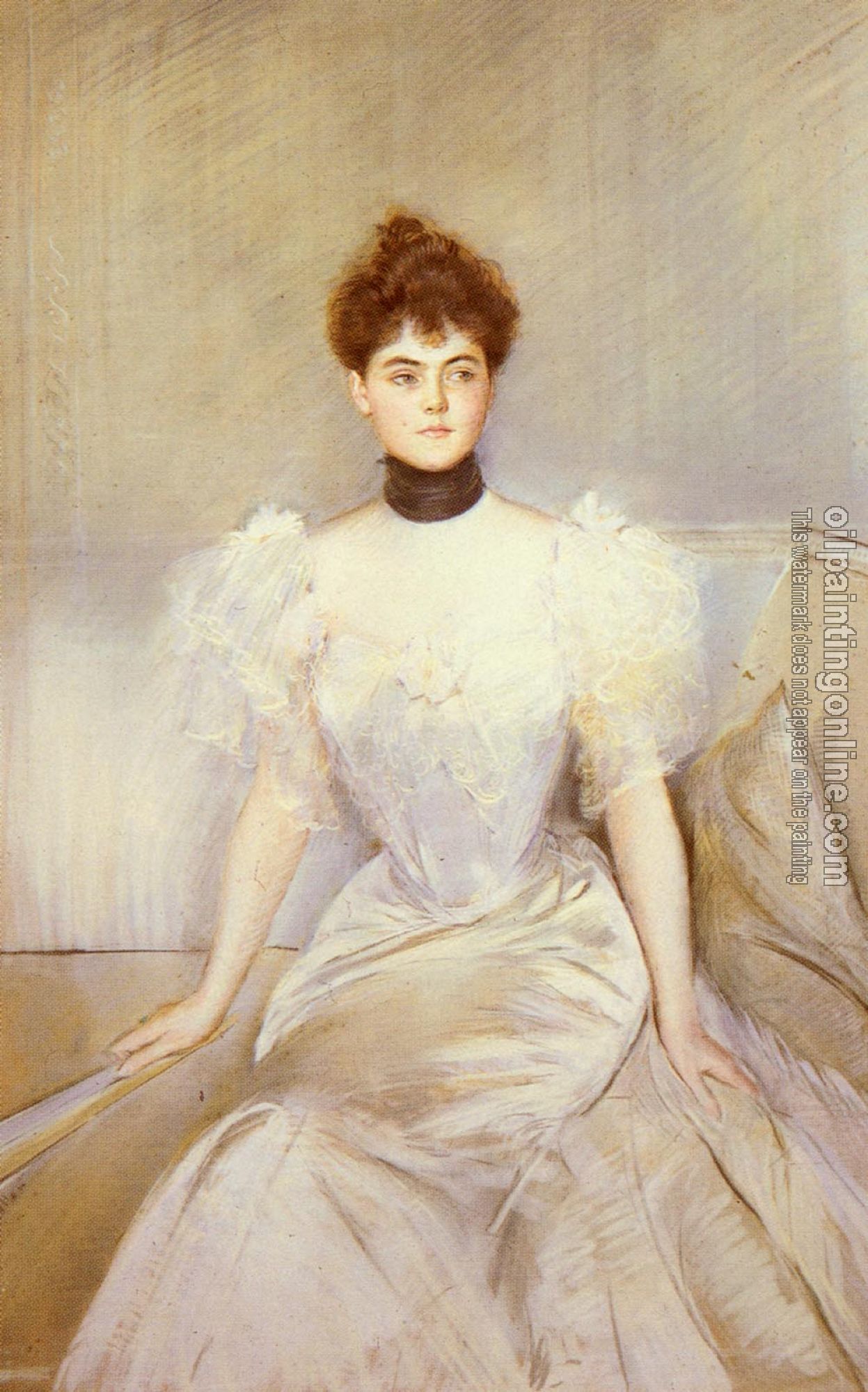 Paul Cesar Helleu - Portrait Of Lady With A Fan